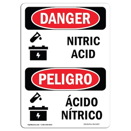 Signmission Safety Sign, OSHA Danger, 7" Height, Nitric Acid, Bilingual Spanish OS-DS-D-57-VS-1457